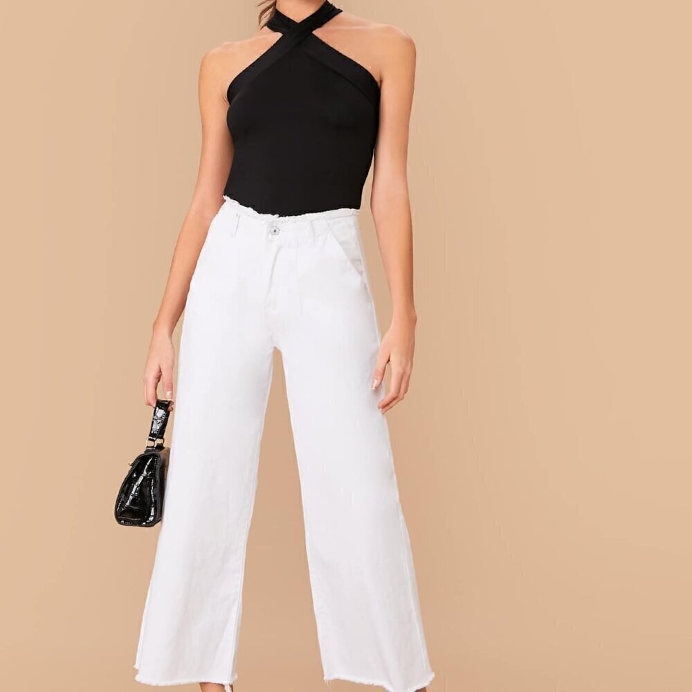 Black Casual Women's Form-Fitting Crisscross Halter Top - Picture 5 of 5